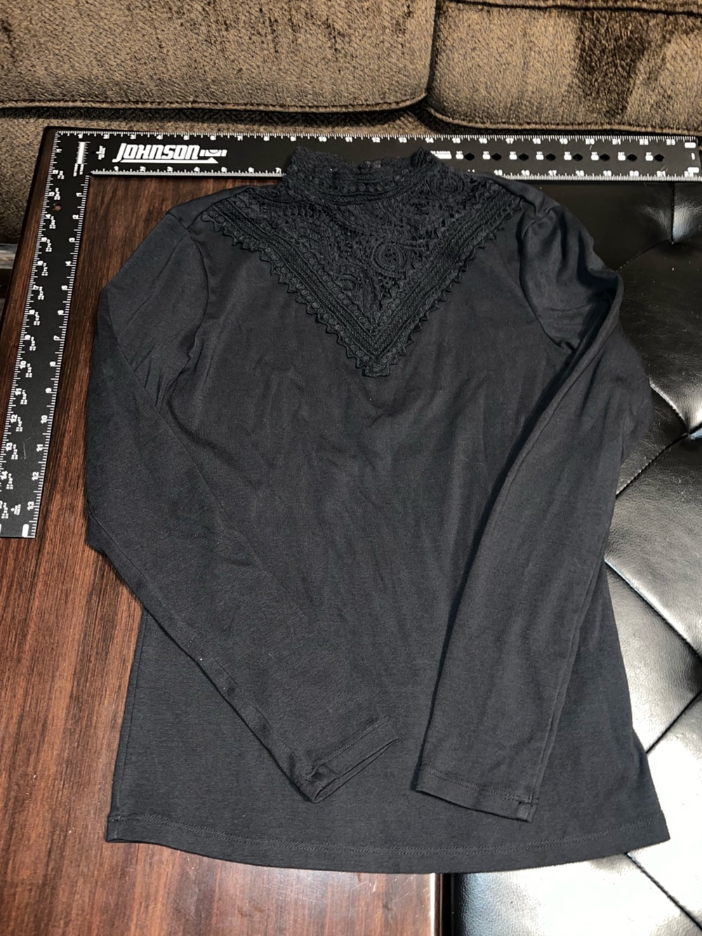 Ralph Lauren Black Lace Yoke Long Sleeve Top